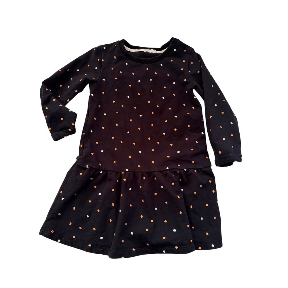 Miles Girls Black Long Sleeve Dress Geometric Print